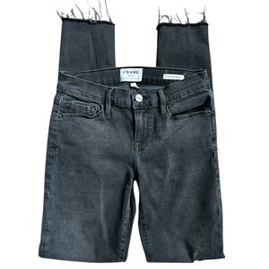 Frame Le Skinny De Jeanne Black Distressed Raw Hem Jeans 25